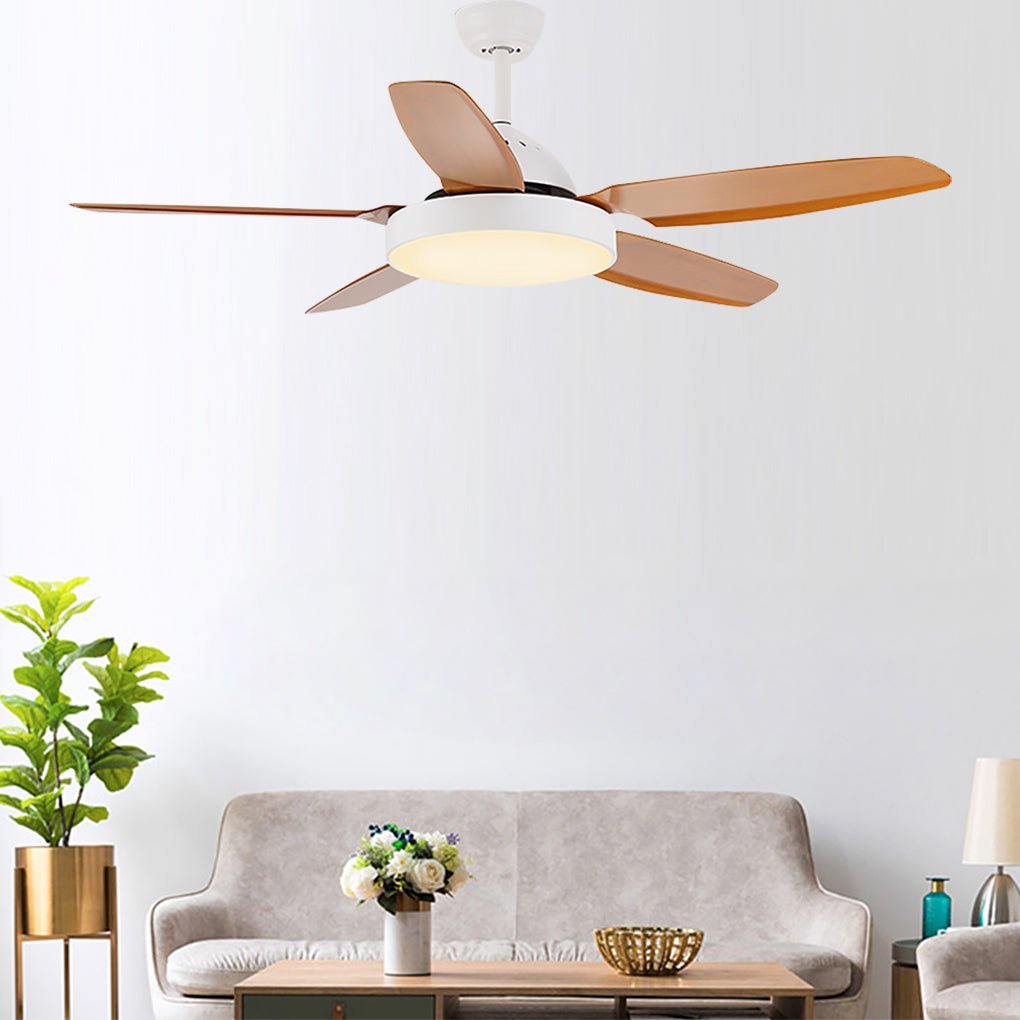 52 Inches Variable Frequency Dimming Remote Control Led Wood Blades Ceiling Fan Light-Lighom