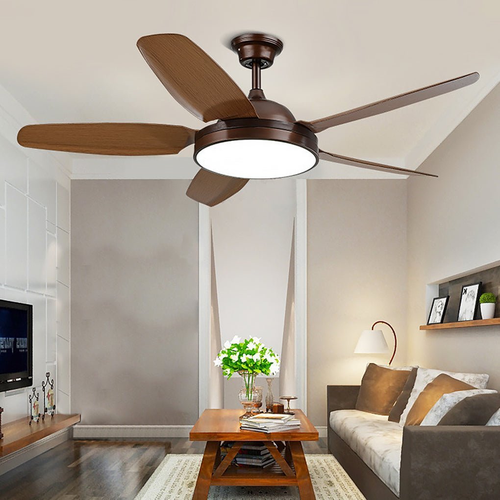 52 Inches Variable Frequency Dimming Remote Control Led Wood Blades Ceiling Fan Light-Lighom
