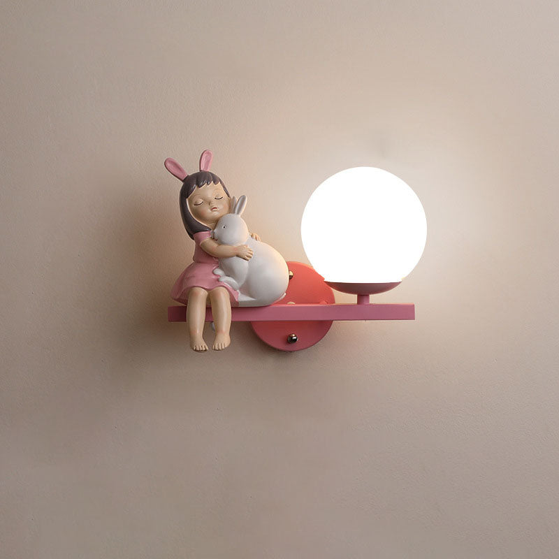 Kids Girls Unicorn Orb Resin Iron Glass Wall Sconce — B - White / Right / 110V-120V For US/CA