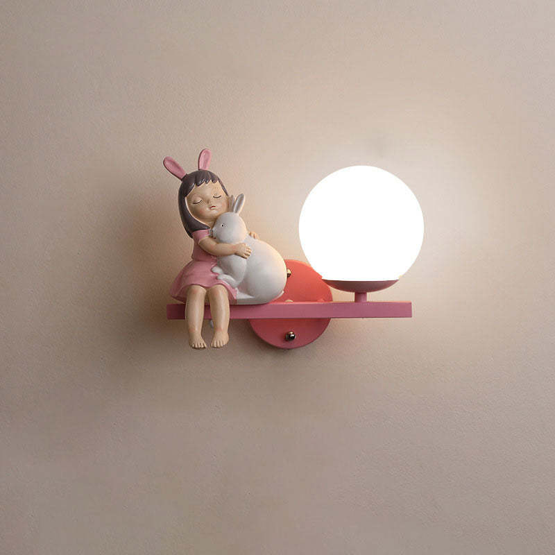 Kids Girls Unicorn Orb Resin Iron Glass Wall Sconce — B - White / Right / 110V-120V For US/CA