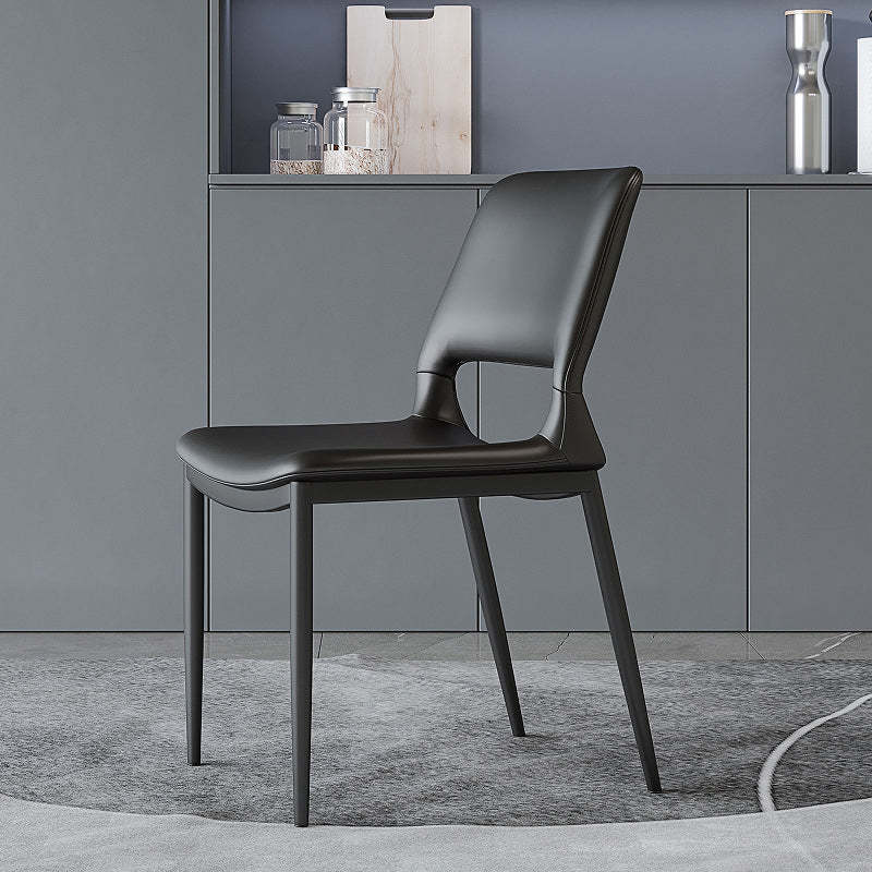 Minimalist Curved-Seat Leather Steel Dining Chair — Dark Gray