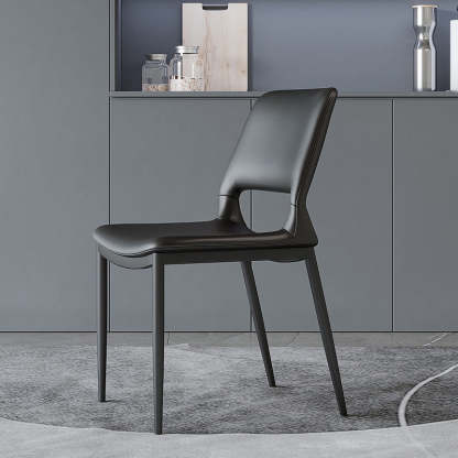Minimalist Curved-Seat Leather Steel Dining Chair — Dark Gray