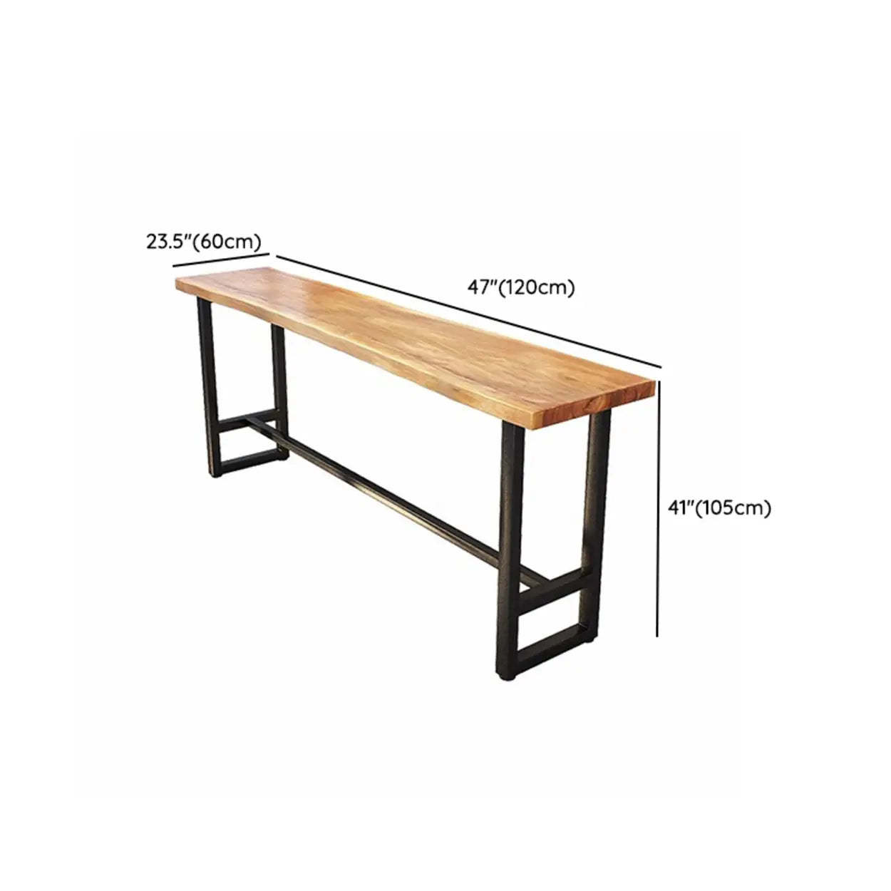 Large Wood-Iron Bar Table with Footrest — Table Only