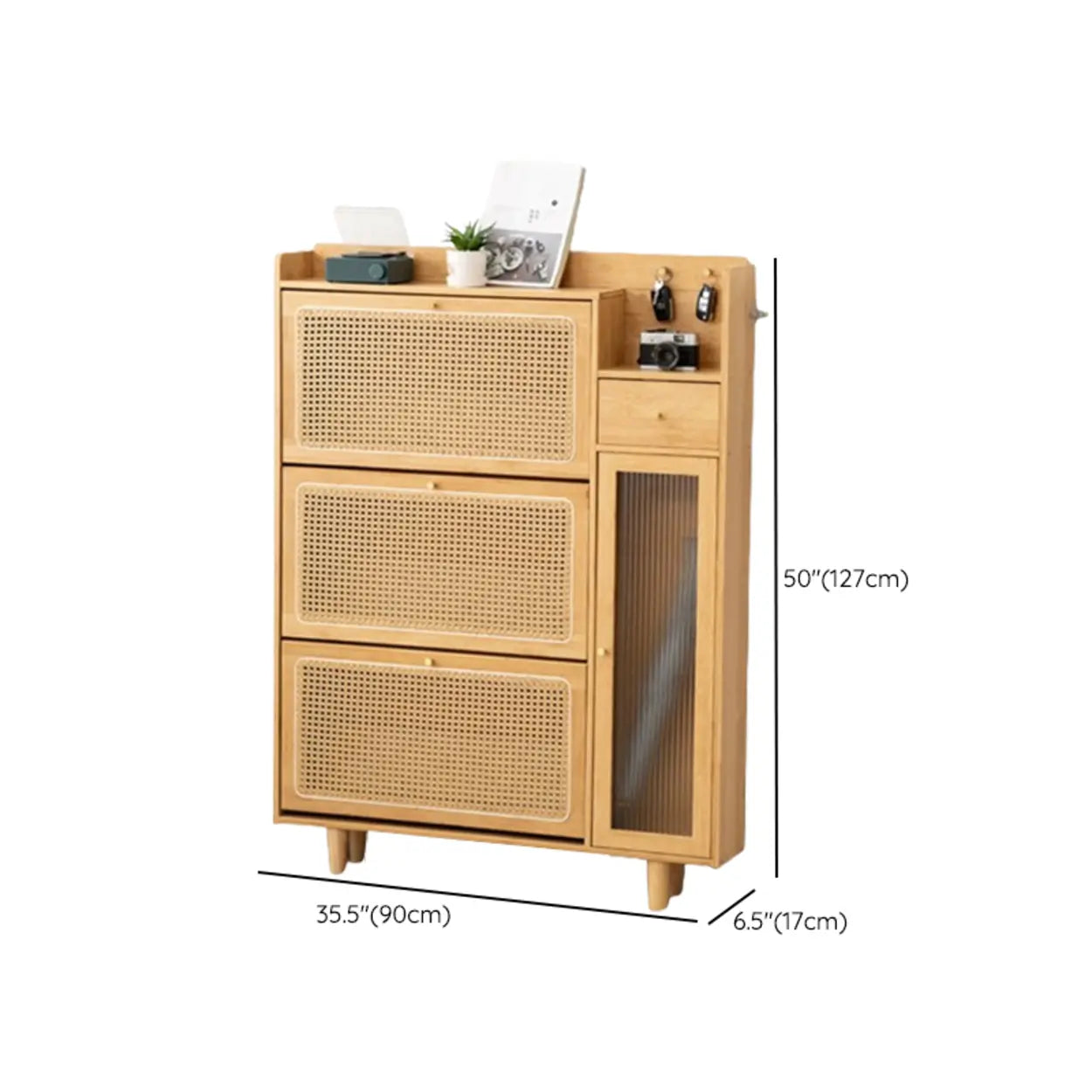Minimalist Rectangular Wood Entryway Natural Shoe Cabinet #size