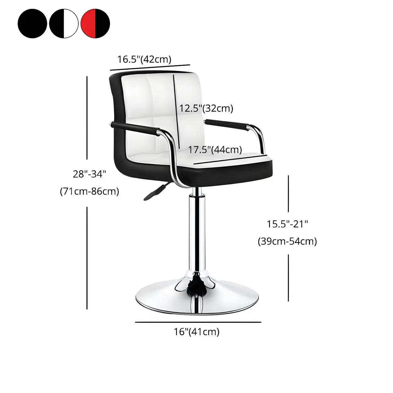 Black-White Square Steel Adjustable Bar Stool