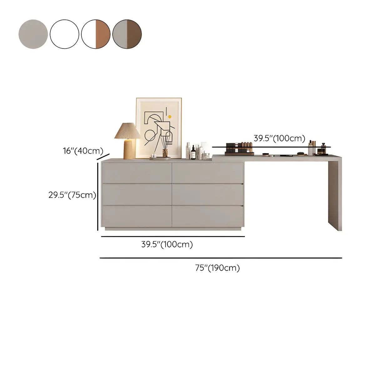 Large Off-White Wood Vanity with Drawers