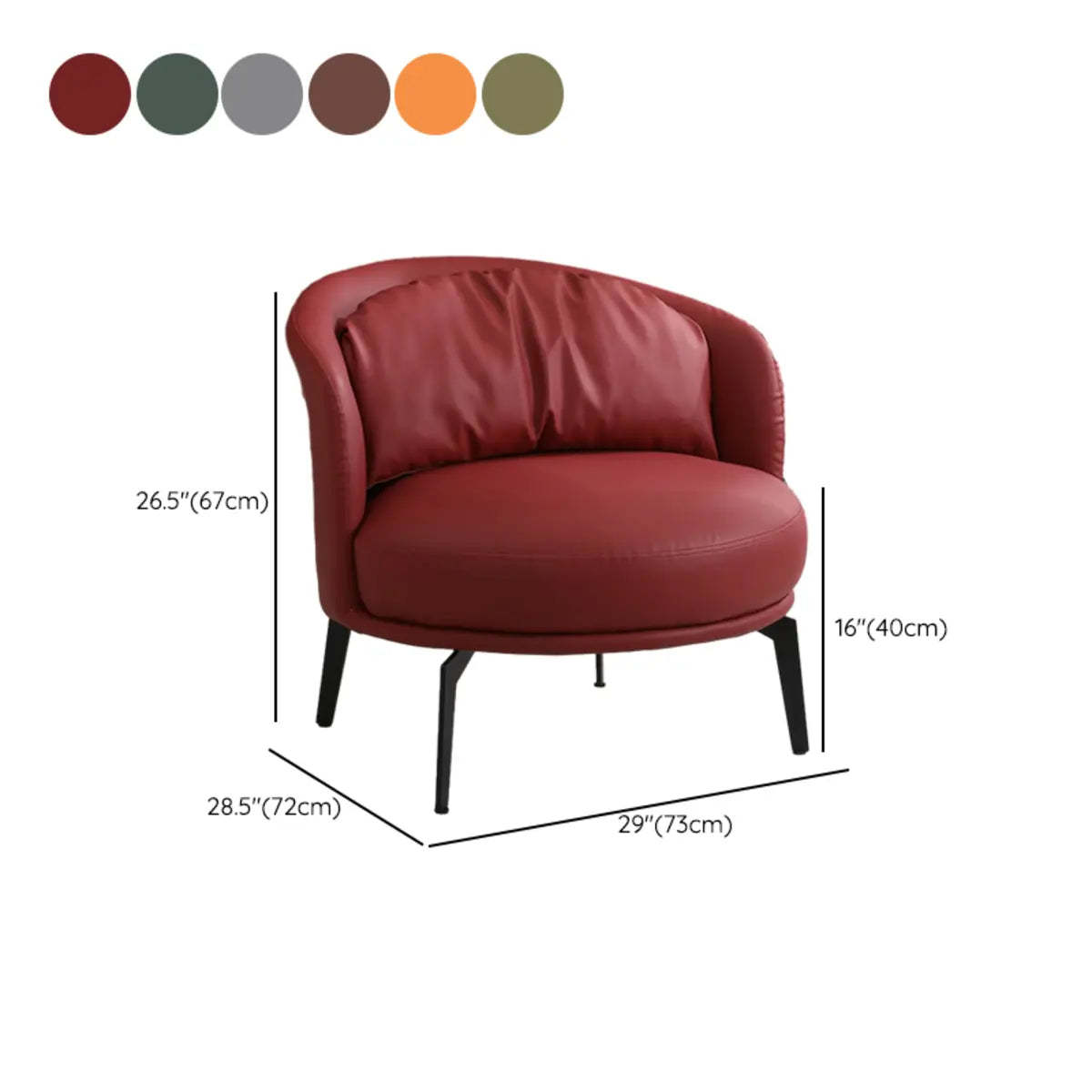 Olive Green Round-Arm Faux Leather Arm Chair