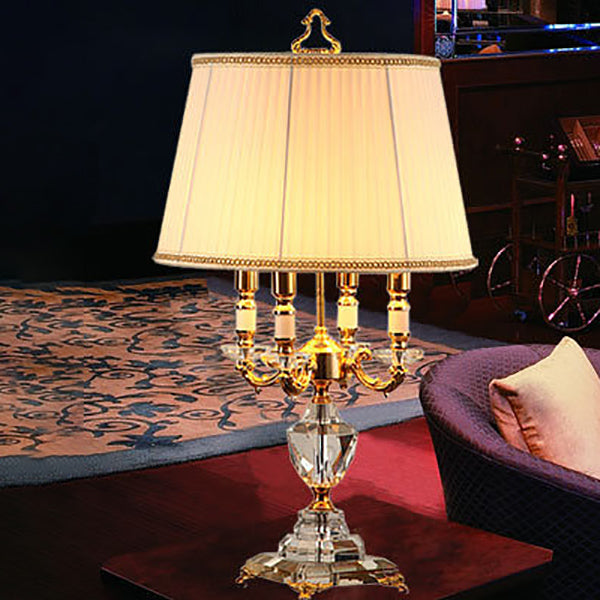 European Fabric Candle Crystal 4-Light Table Lamp — 220V-240V For UK/AU