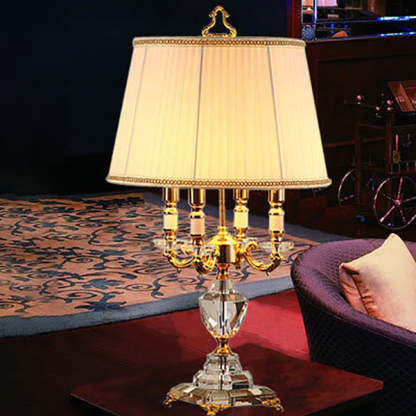 European Fabric Candle Crystal 4-Light Table Lamp — 220V-240V For UK/AU