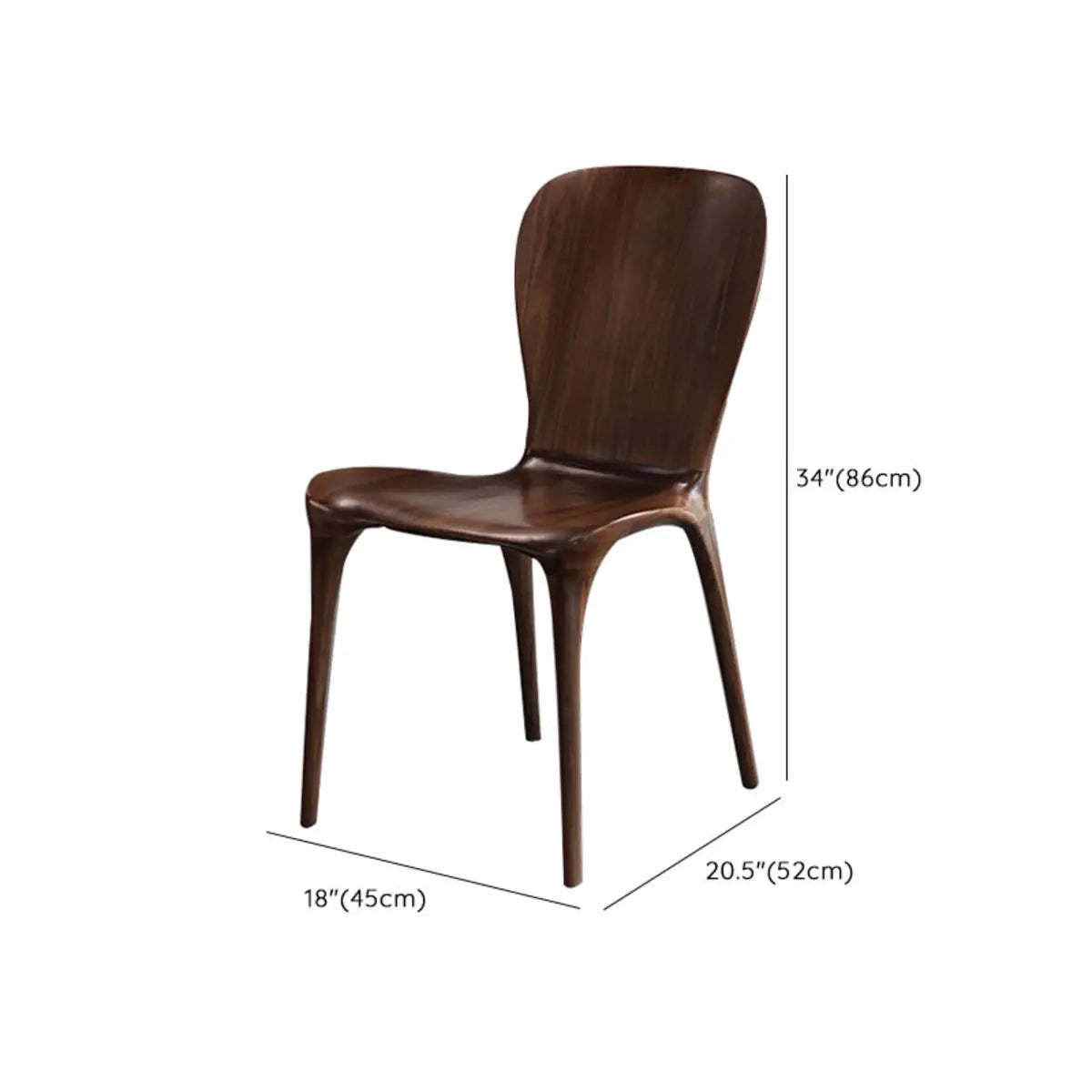 Brown Sleek Curved-Back Wood Armless Dining Chair