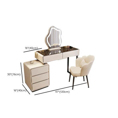 Contemporary Sliding Curved Mirror Off-White Vanity — Slate