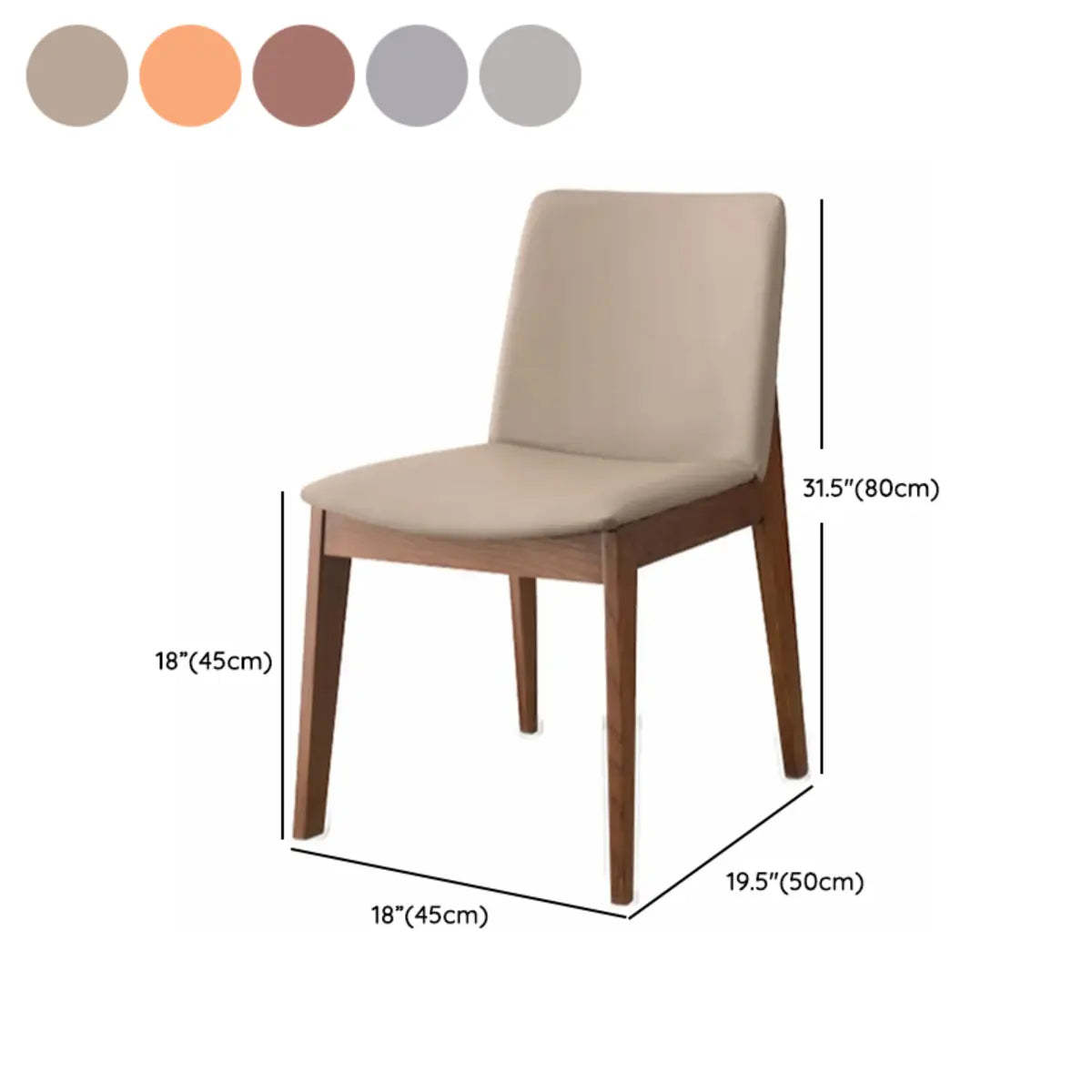 Khaki Rectangle Backrest Faux Leather Wood Dining Chair