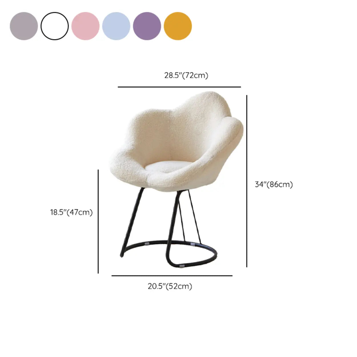 White Flower-Shaped Faux Fur Swivel Solid Color Vanity Stool #size