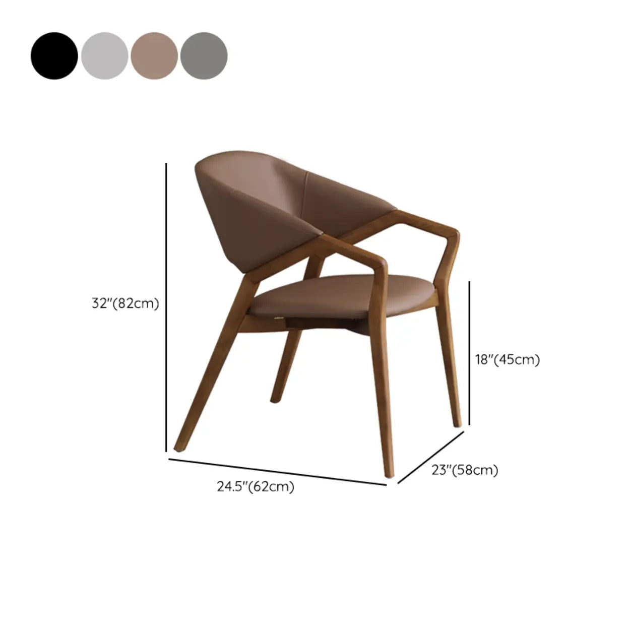 Curved-Back Leather Wood Frame Dining Chair