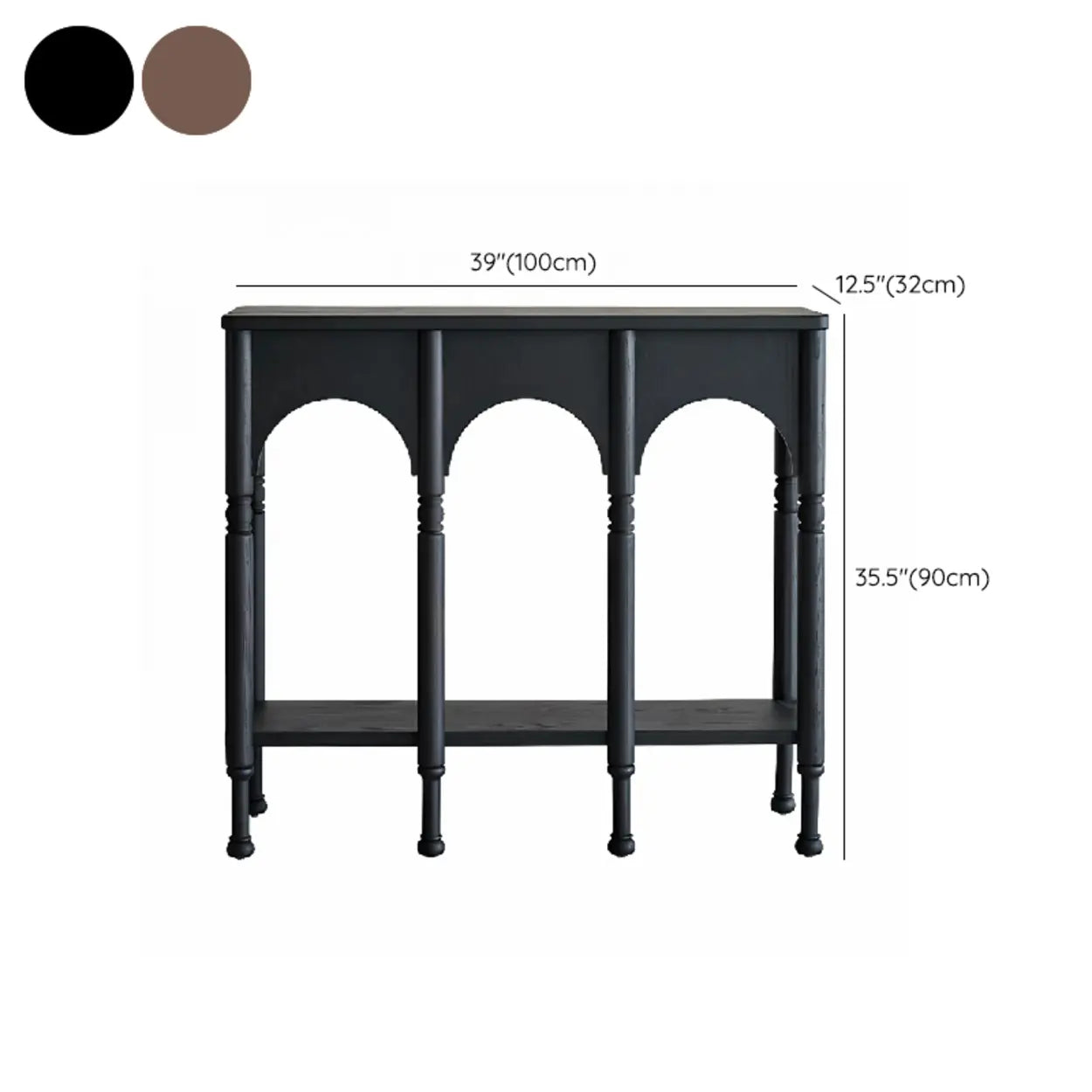 Brown Wood Rectangular Console Table with Shelves