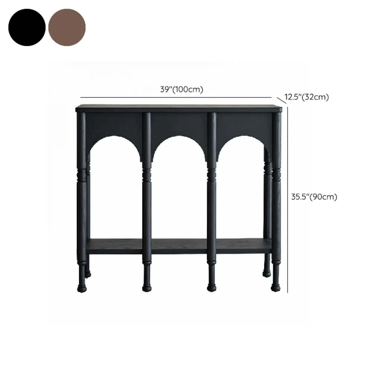 Brown Wood Rectangular Console Table with Shelves