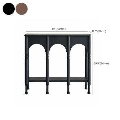 Brown Wood Rectangular Console Table with Shelves