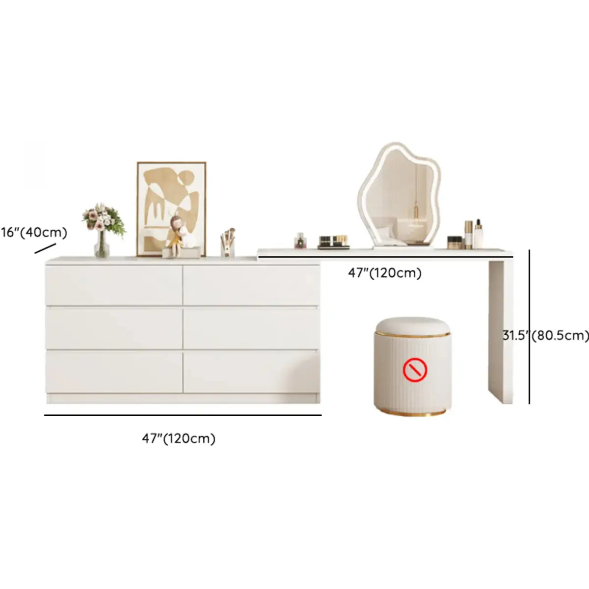 Modern Curved White Wood LED Vanity Set