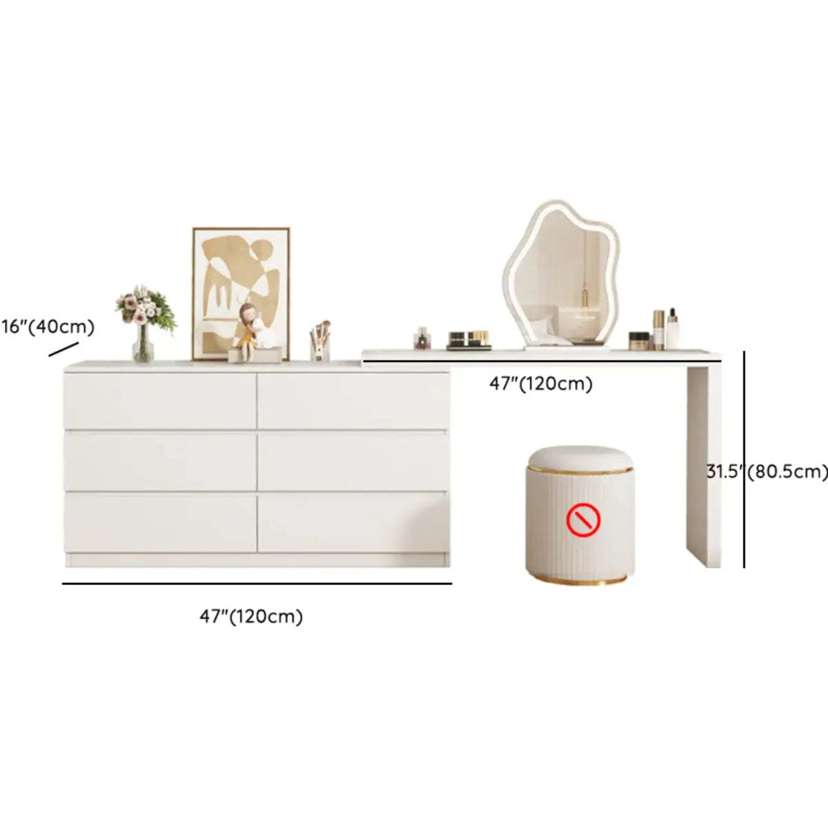 Modern Curved White Wood LED Vanity Set
