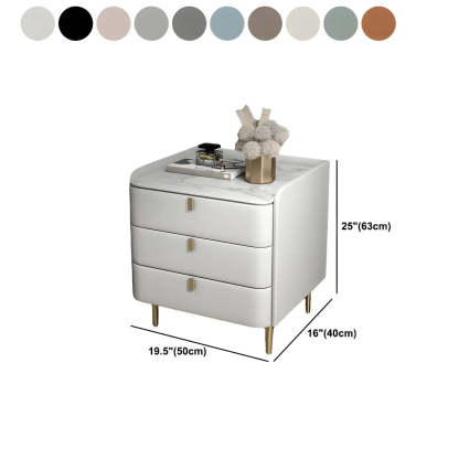 Curved Off-White Leather 3-Drawer Nightstand