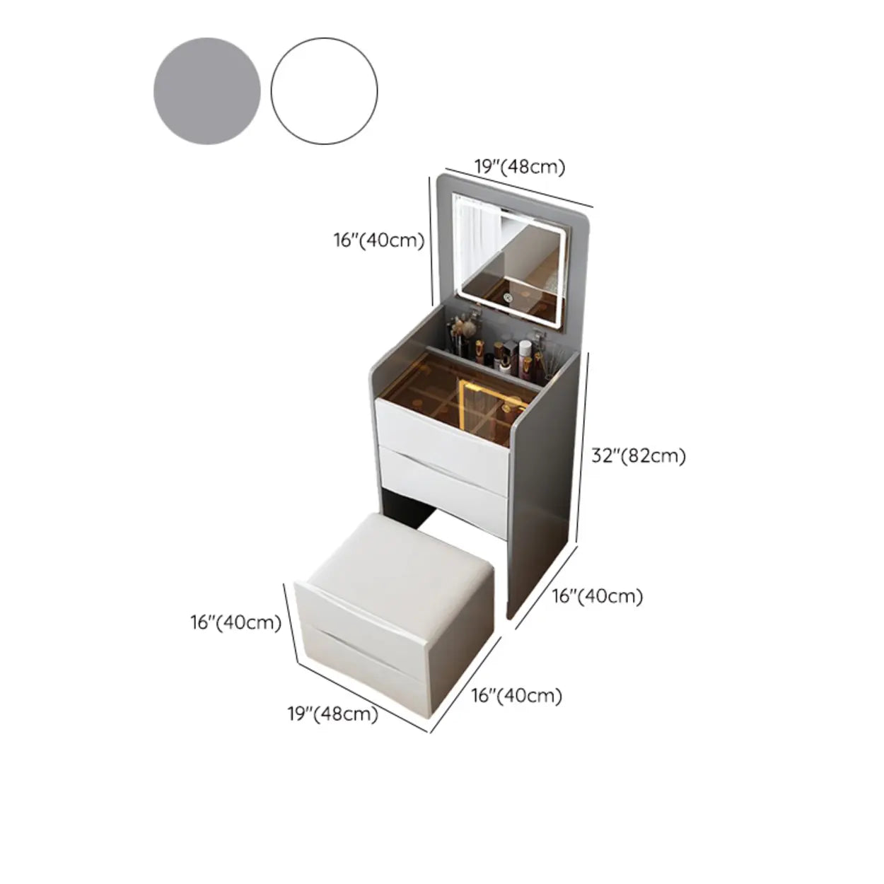 Small White Glass-Top Wood Vanity