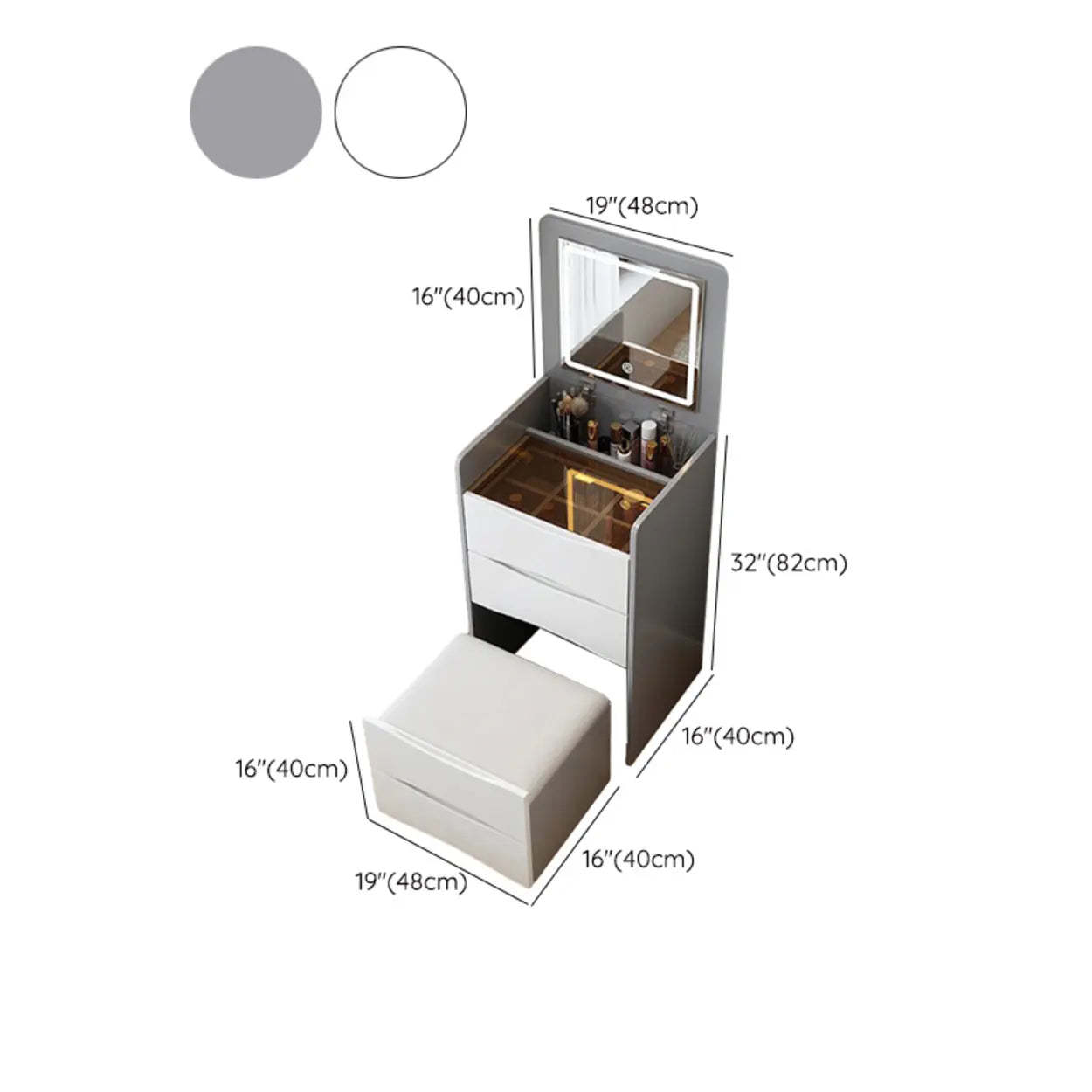 Small White Glass-Top Wood Vanity