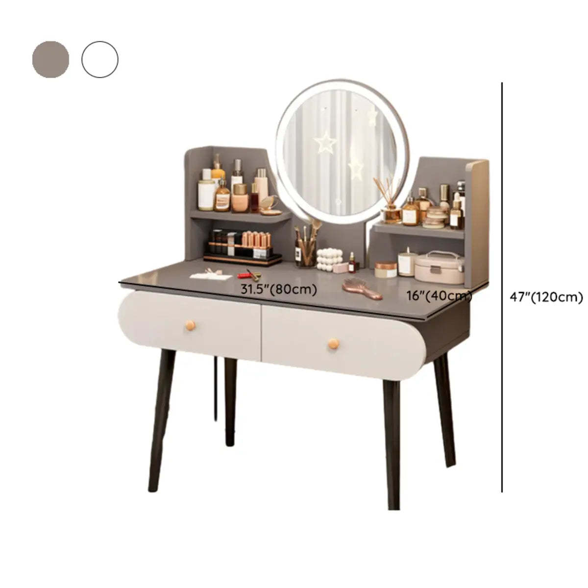 Modern Rectangle Mirror White Gray Vanity Set