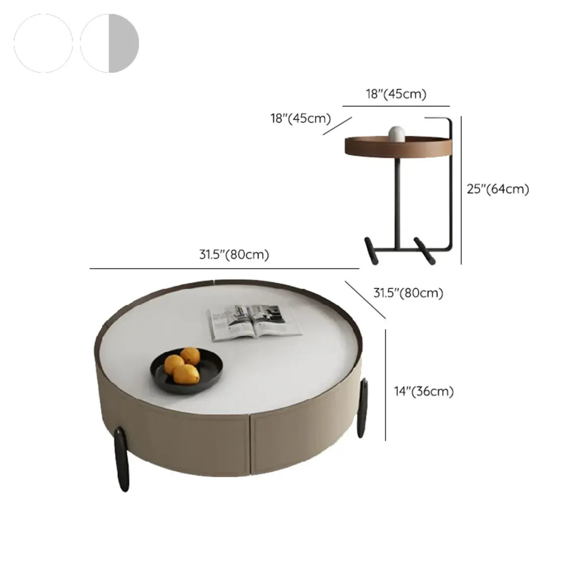 Modern Circular Stone Leather Nesting Coffee Table
