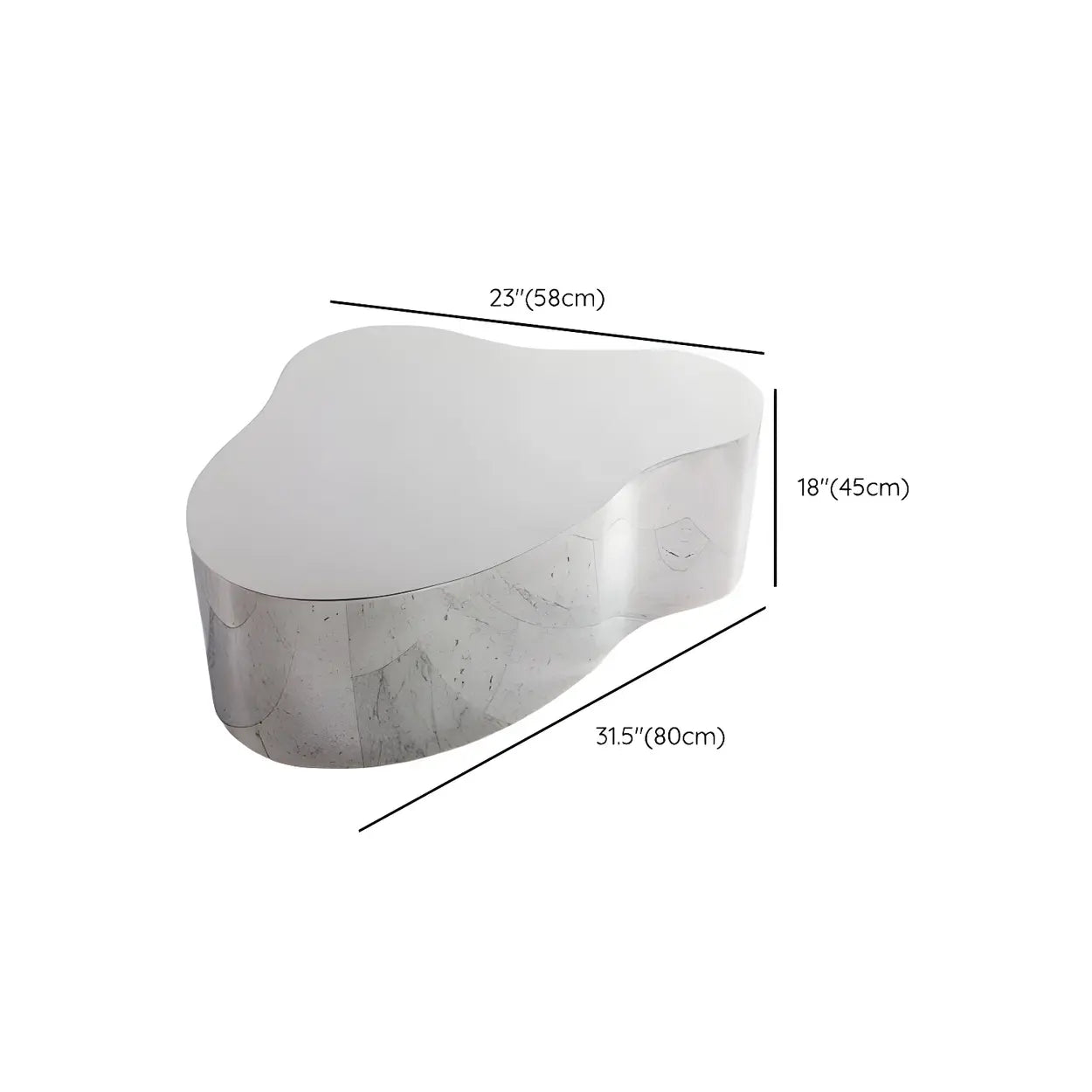 Silver Stainless Steel Free Form Abstract Coffee Table #size