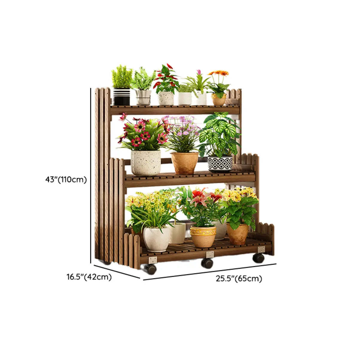 Brown Multi-Tier Wood Rolling Large Plant Stand