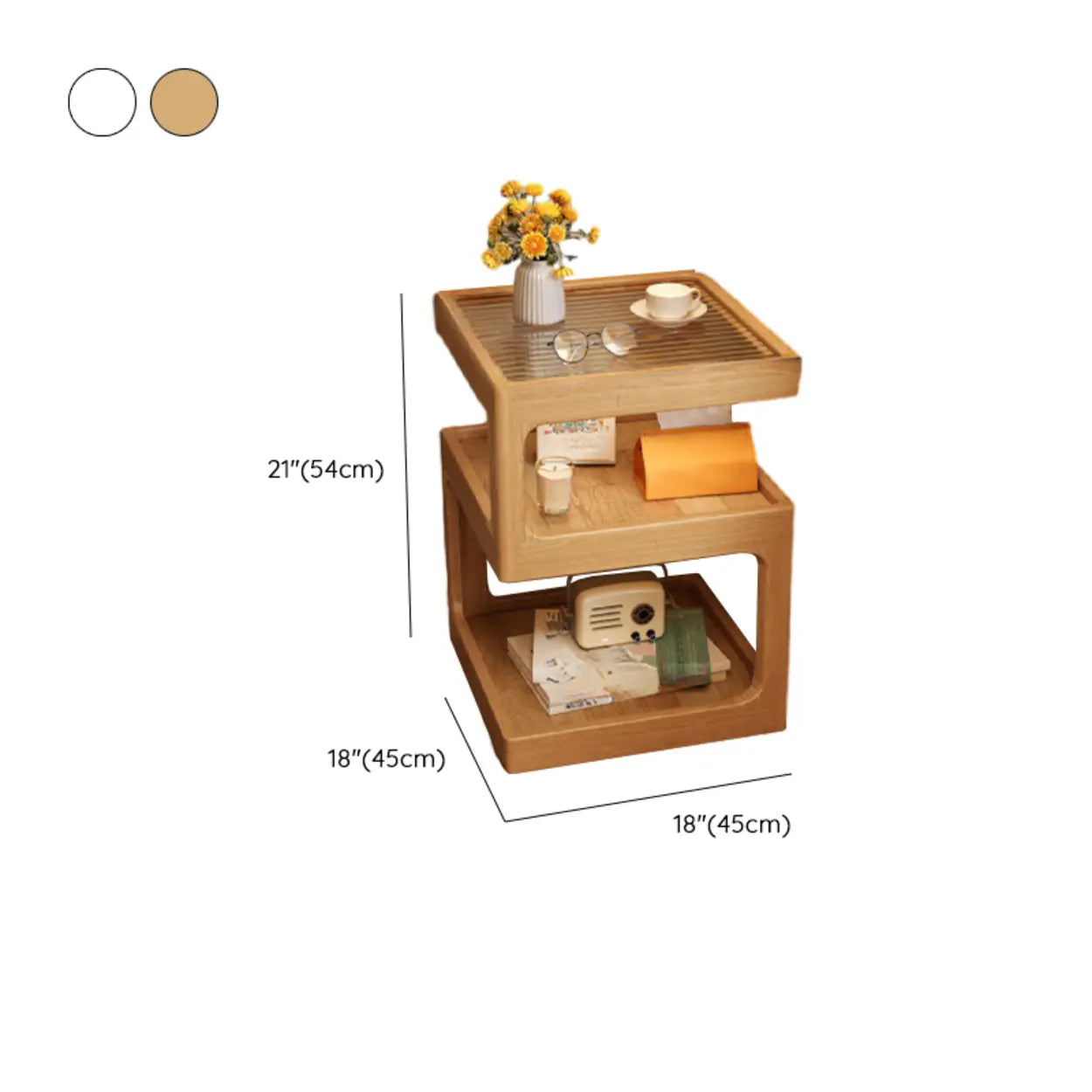 Narrow Square Oak Open Nightstand — Natural Finish / 2 Pieces