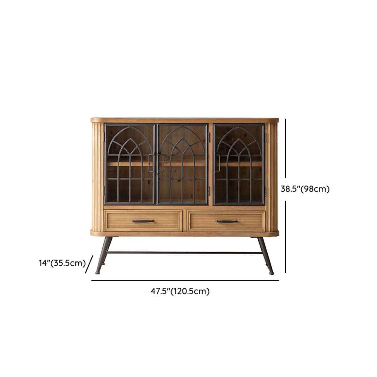 Antique Freestanding Natural Brown Wood China Cabinet