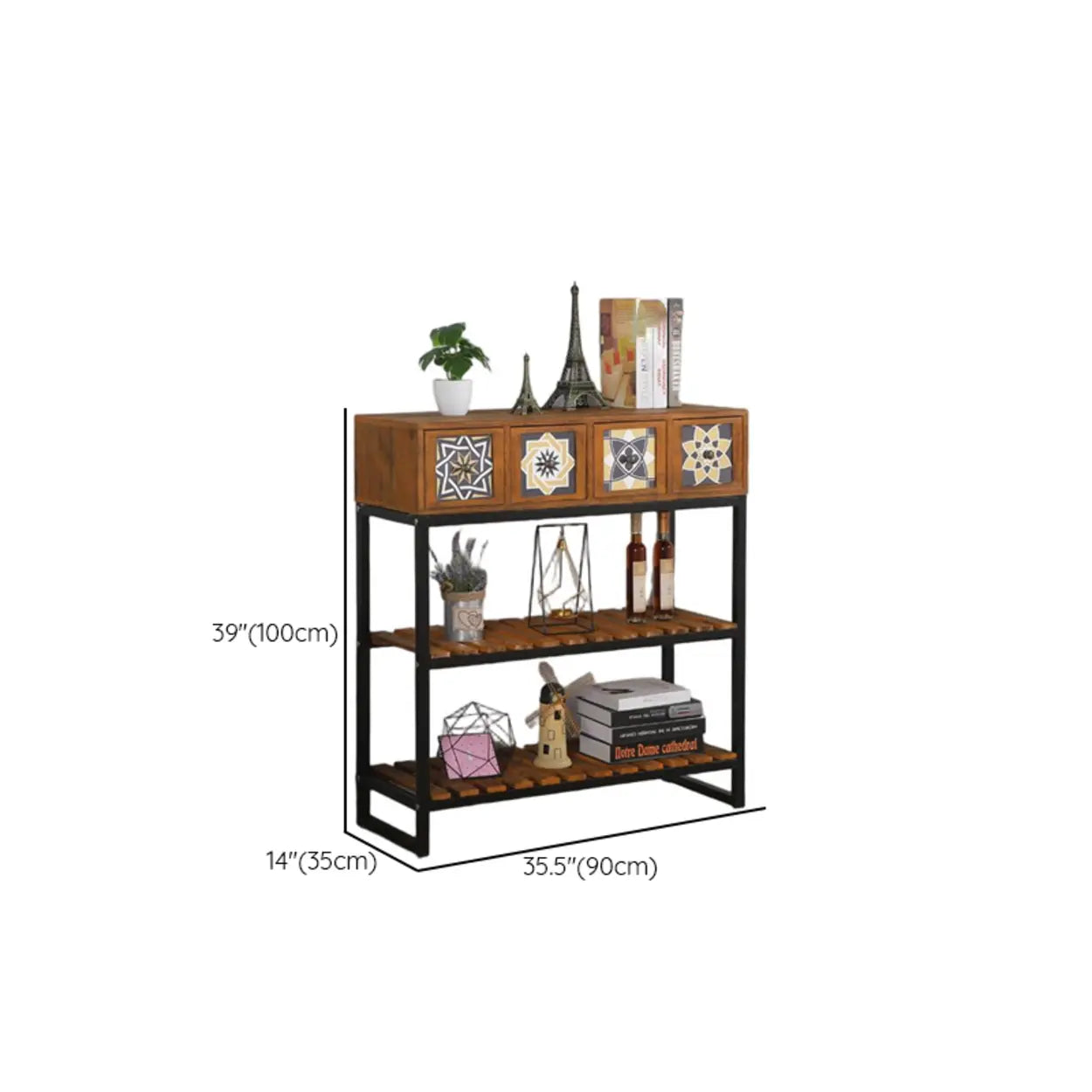 Decorative Geometric Wooden Brown Storage Console Table #size