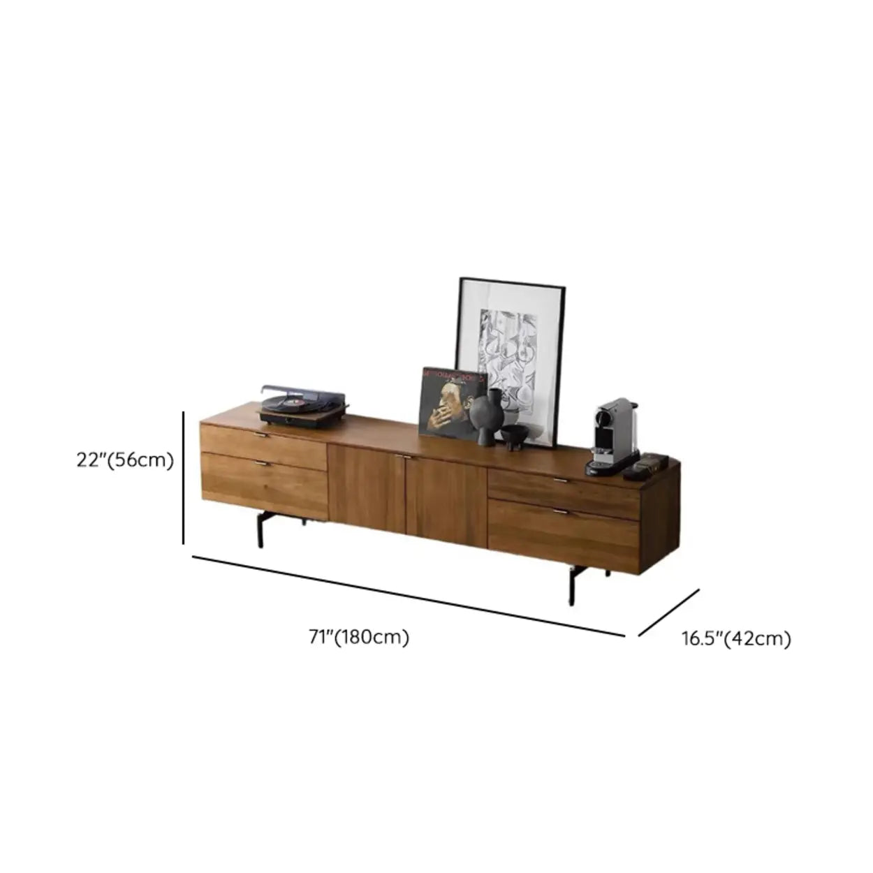 Mid-Century Walnut Wood TV Stand with Storage