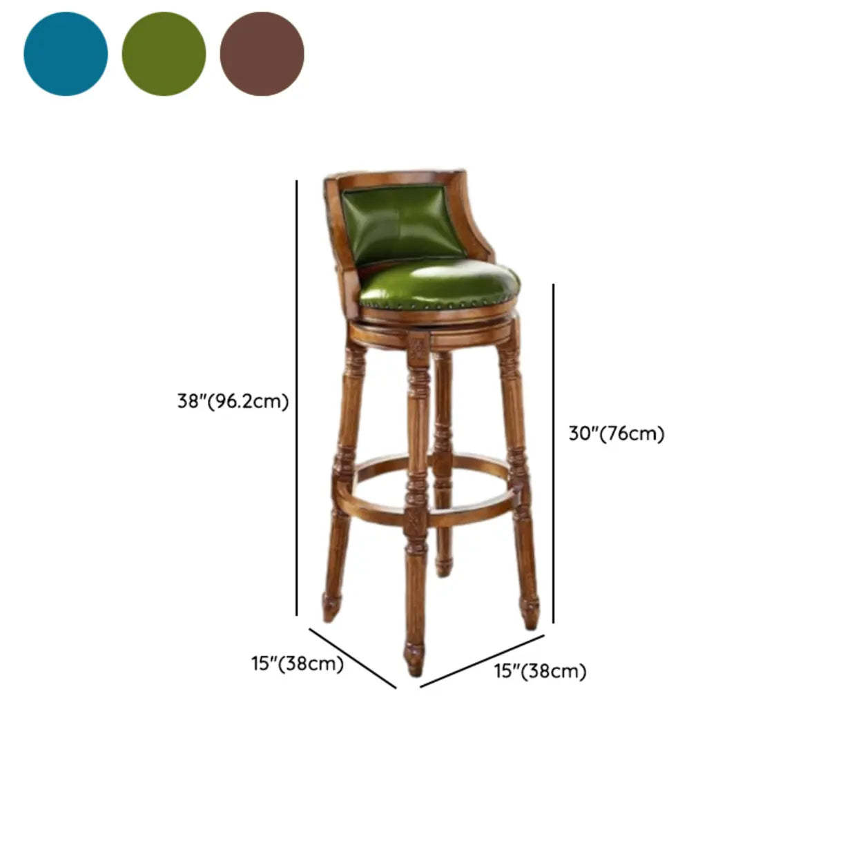 Vintage Wooden Upholstered Swivel Bar Stool