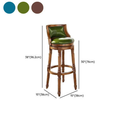 Vintage Wooden Upholstered Swivel Bar Stool