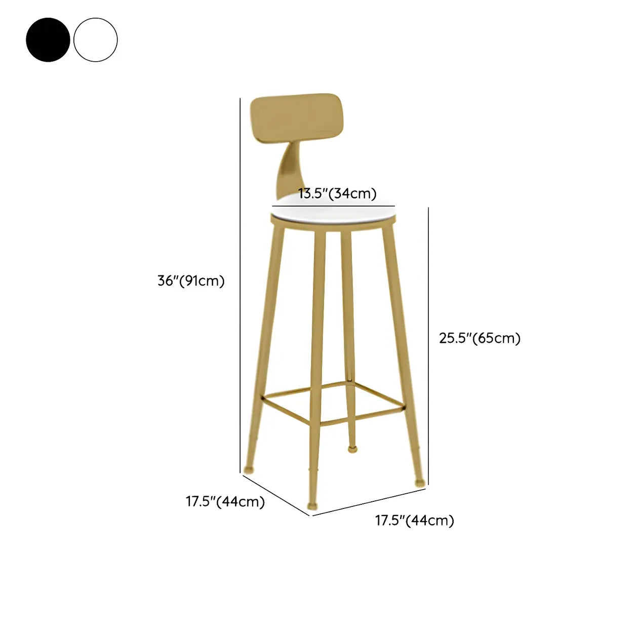 Modern Glam Round Gold Metal Armless Bar Stool