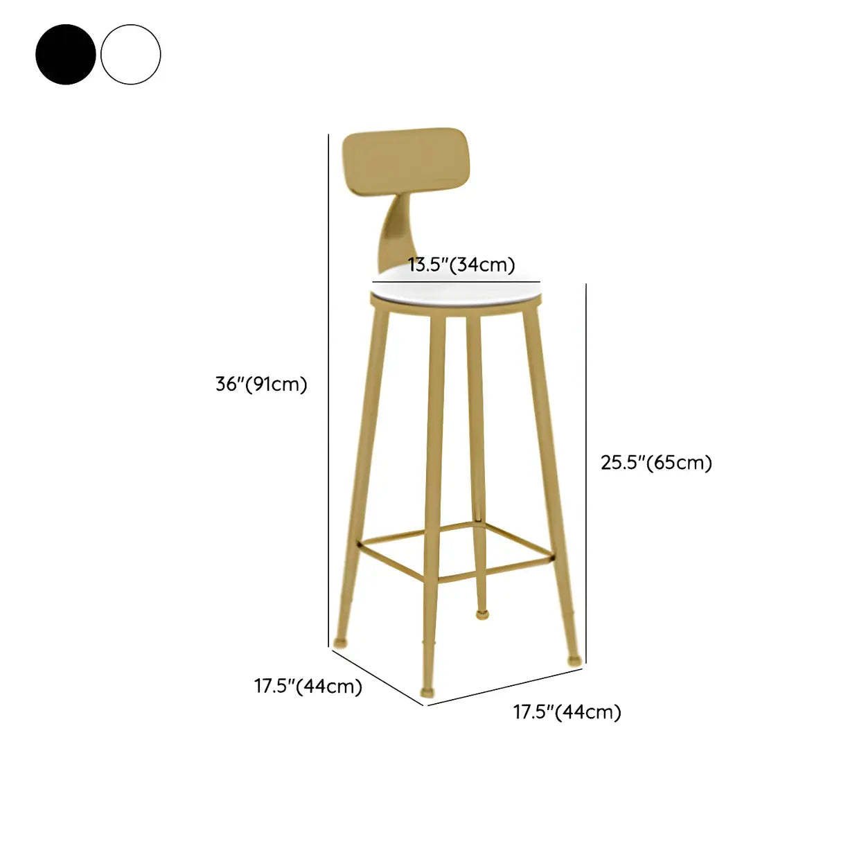 Modern Glam Round Gold Metal Armless Bar Stool