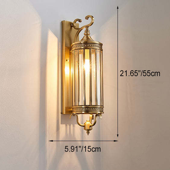 Modern Line Cylinder Copper Frame Glass Shade Wall Sconce