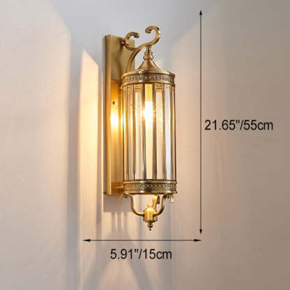 Modern Line Cylinder Copper Frame Glass Shade Wall Sconce