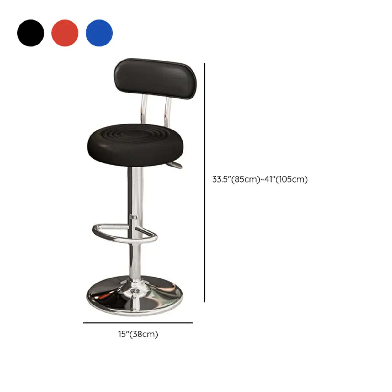 Adjustable Round Leather Low-Back Swivel Bar Stool