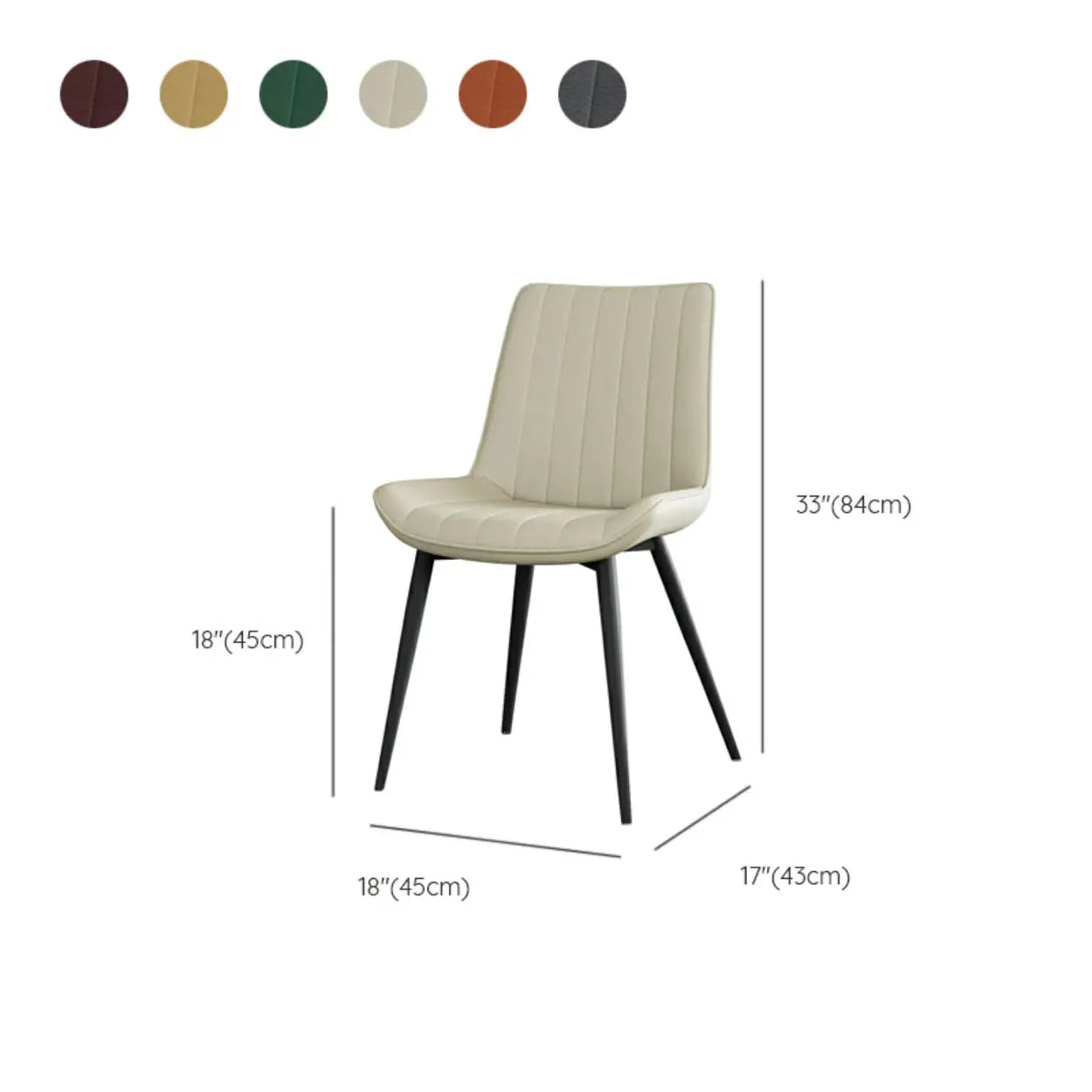 Modern Green Upholstered Leather Dining Chair with Metal Legs #size