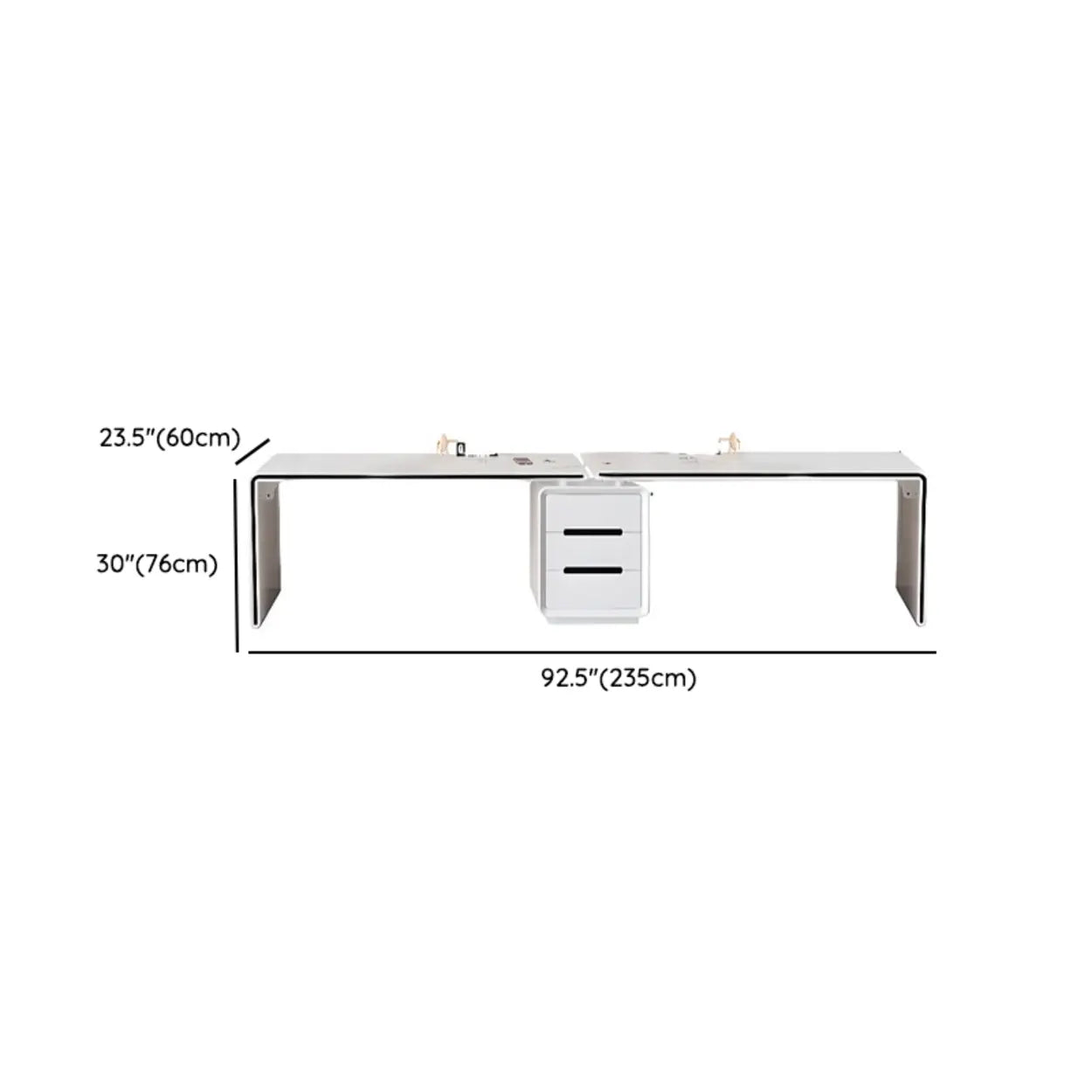 Long White Wood Computer Desk with Drawers