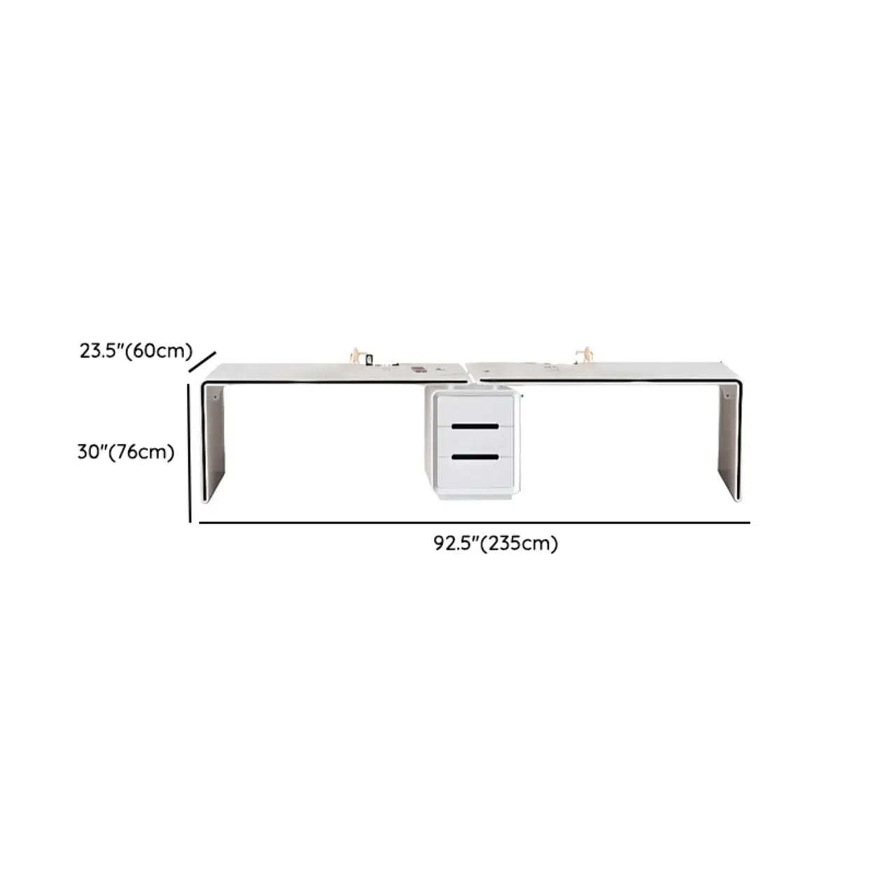 Long White Wood Computer Desk with Drawers