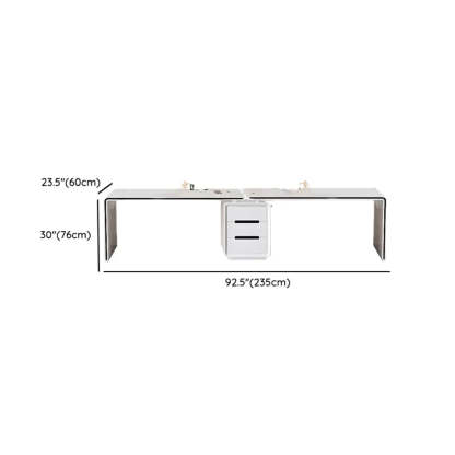 Long White Wood Computer Desk with Drawers