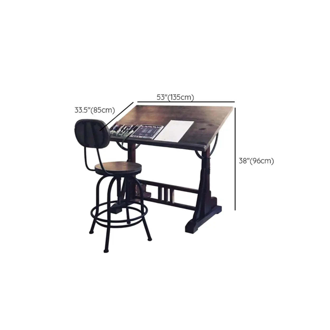 Brown Adjustable Wood Drafting Table with Storage