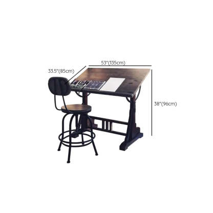 Brown Adjustable Wood Drafting Table with Storage
