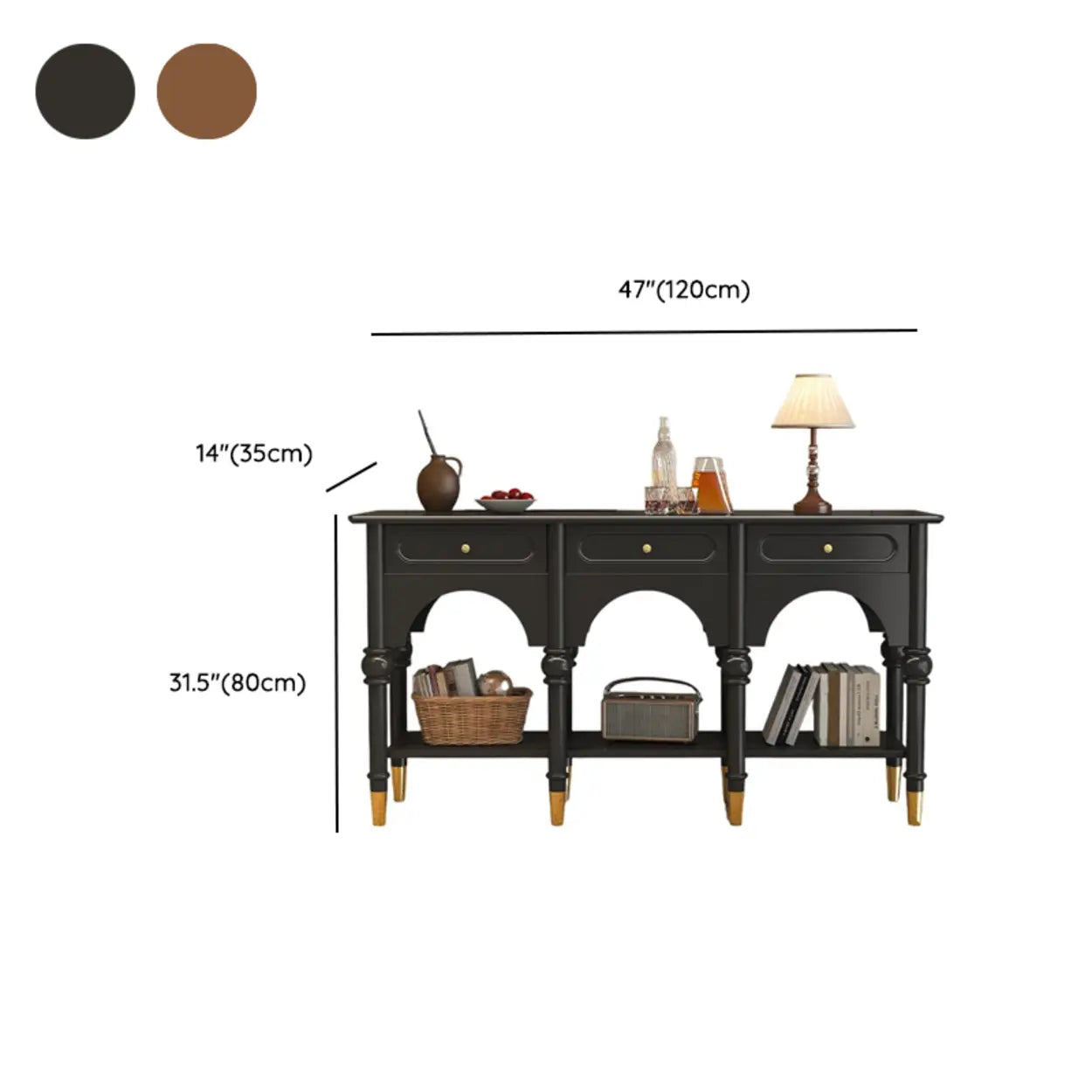 Nut-Brown Wood Foyer Console Table with Shelves