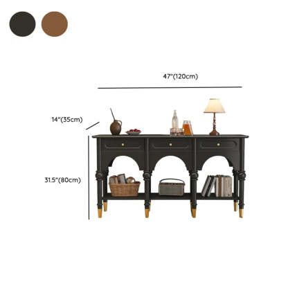 Nut-Brown Wood Foyer Console Table with Shelves