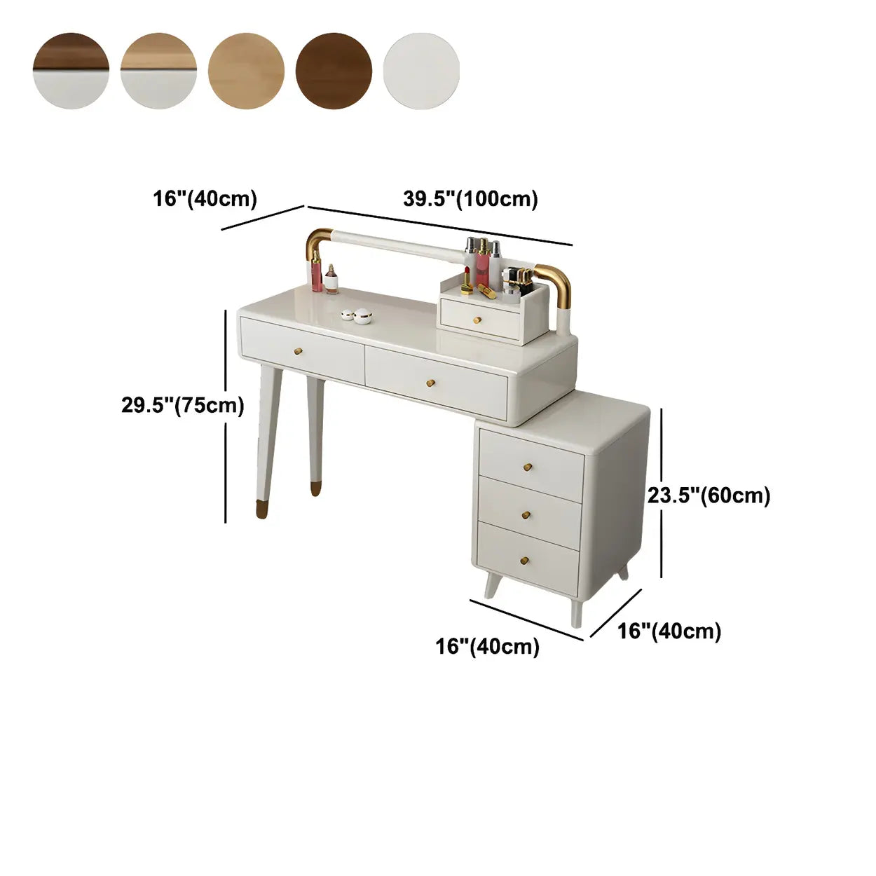 Walnut Rubberwood Vanity with Drawers and Mirror